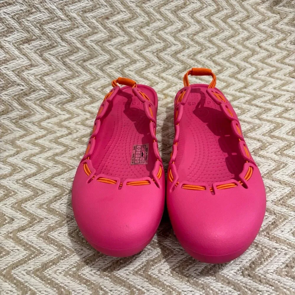CROCS Womens Springi Bungee Pink Orange Slingback Ballet Flats - Picture 2 of 8